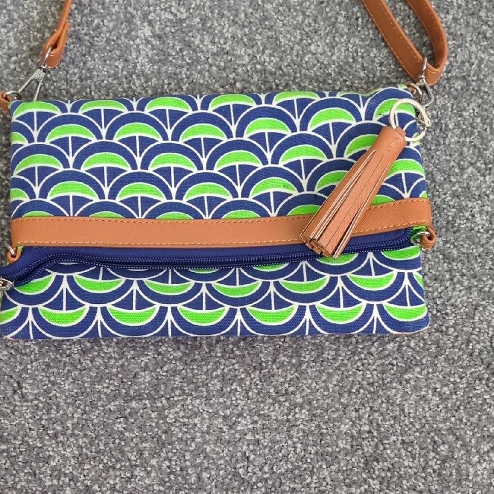 Elegant Blue and Green Patterned Wristlet